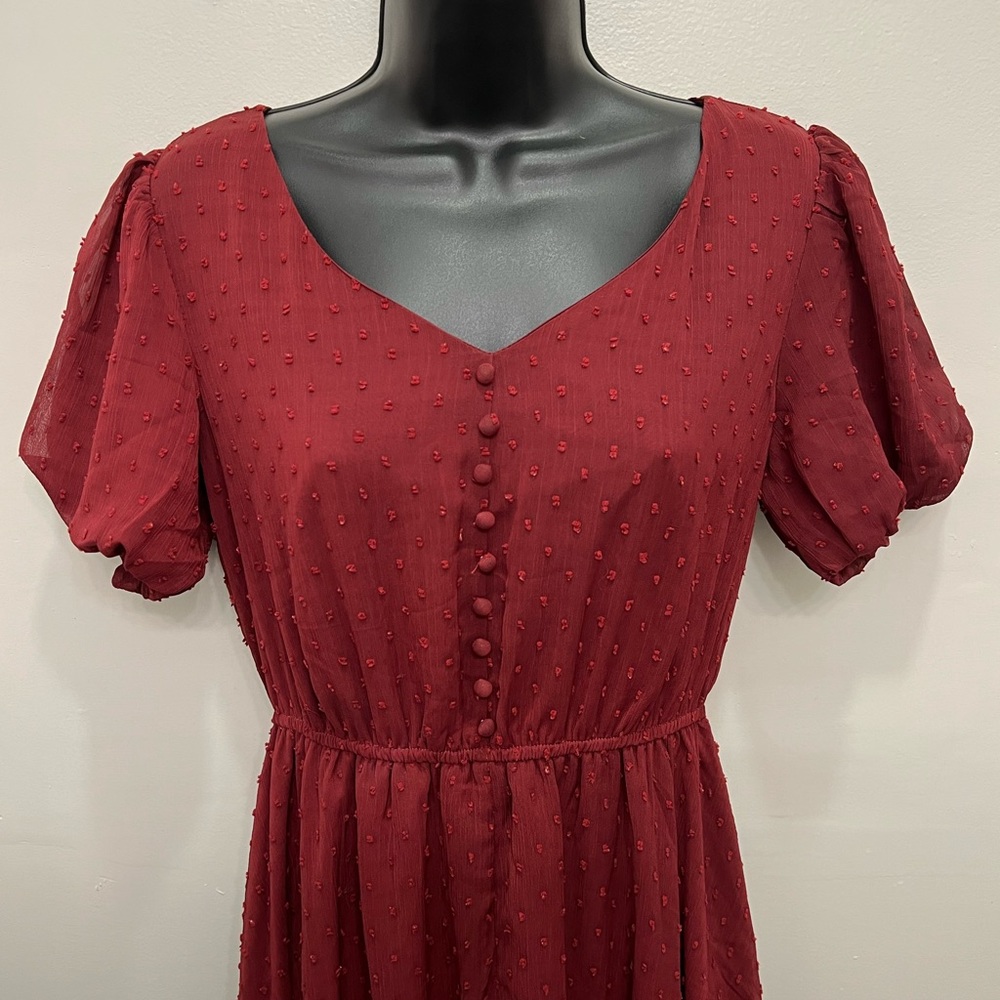 NWT gorgeous deep red/burgundy Swiss dot dress by JessaKae size small